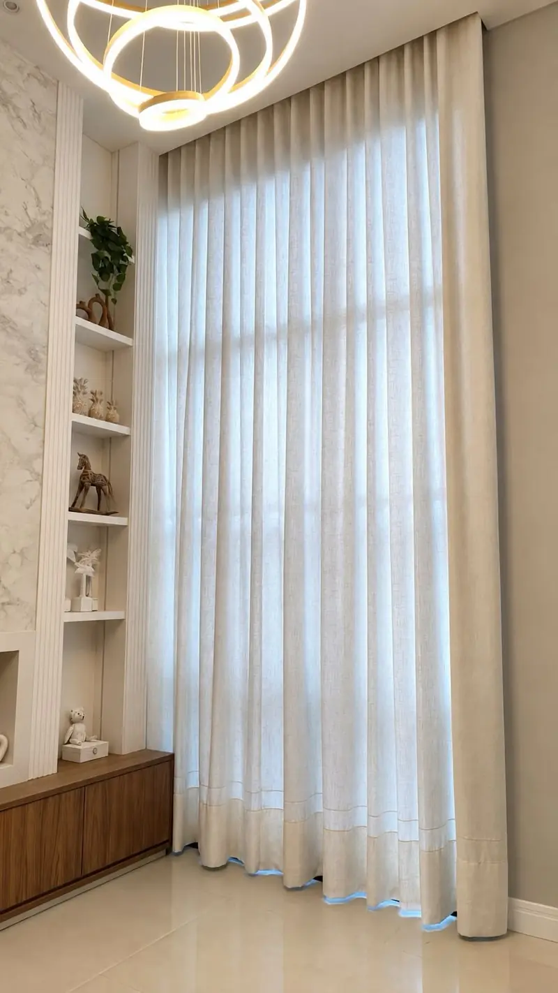 Cortina de voil do chão ao teto num pé-direito duplo
